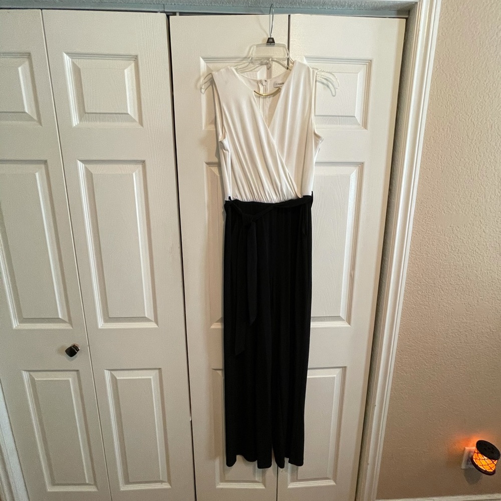 Calvin Klein White and Black Sleeveless Jumpsuit